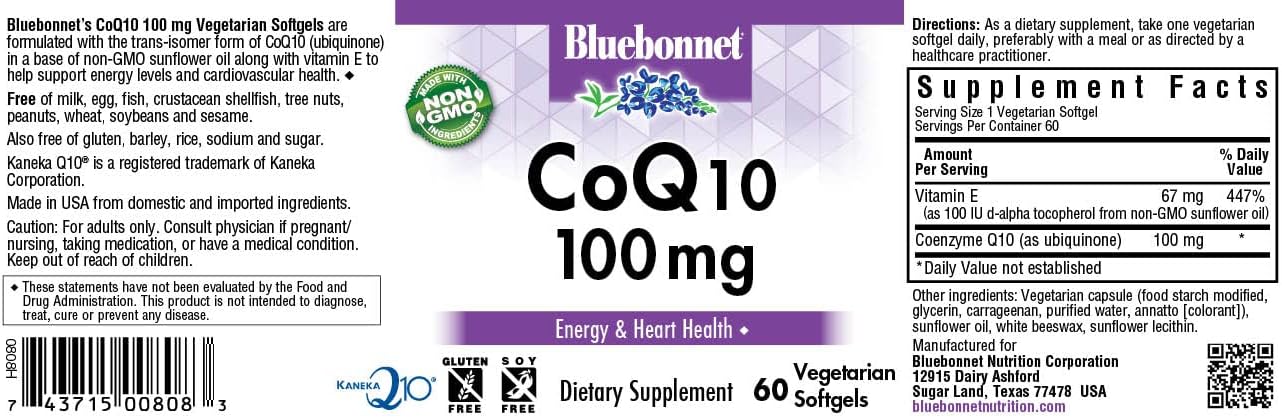 BlueBonnet CoQ-10 Vegetarian Softgels, 100 mg, 60 Count