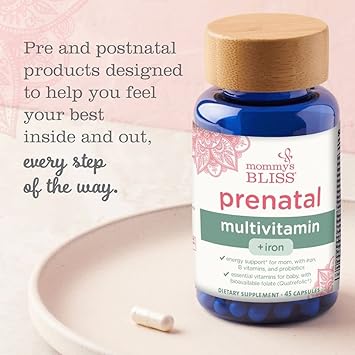 Mommy'S Bliss Prenatal Multivitamin With Iron And Folic Acid, Supports Baby Development + Mom Immune System & Energy Levels W/ B Vitamins & Probiotics, Vegan & Gluten Free (45 Servings)
