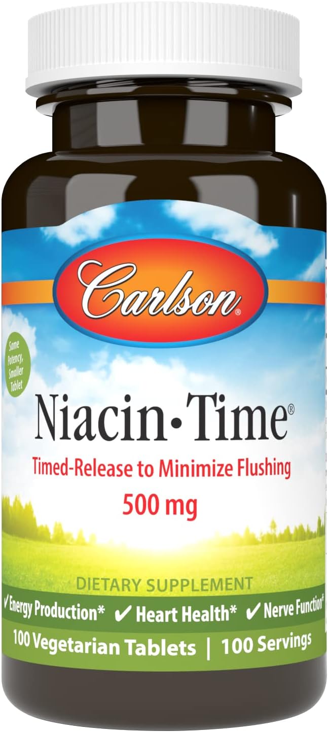 Carlson Niacin-Time 500 mg, Vitamin B-3, Time-Released, 100 Tablets