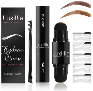 Luxillia Eyebrow Stamp Stencil Kit Dual-Color, Perfect Instant Brows Every Time, Adjustable for all Eyebrow Shapes, Waterproof and Sweatproof, Reusable & Super Easy To Use (BLONDE & TAUPE)