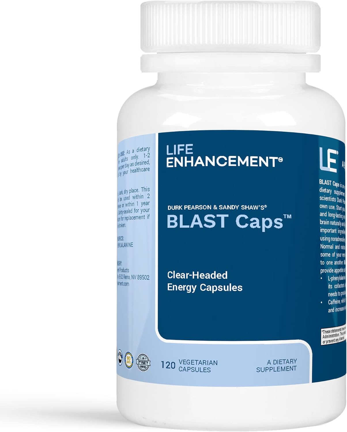 Life Enhancement Blast Caps | With B12, Niacin, Caffeine, Taurine, Phenylalanine, Vitamin C, & More | 60 Servings