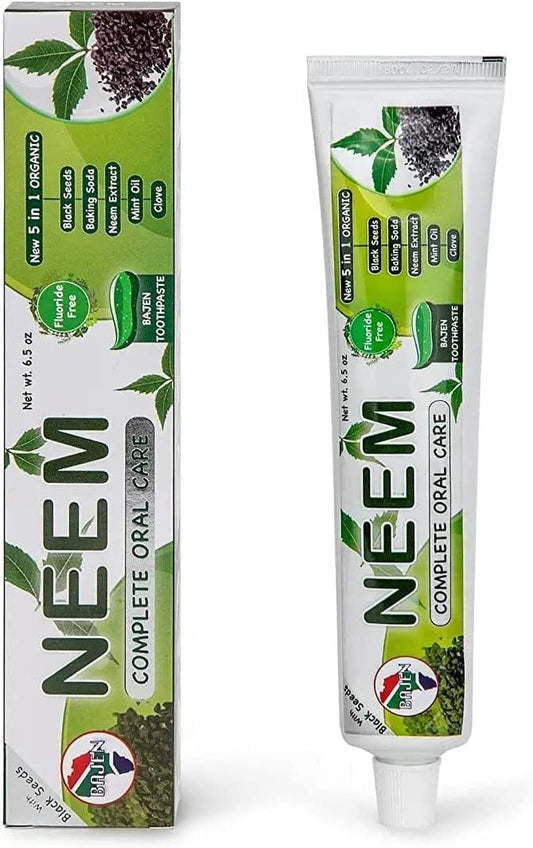 Pack of 6 - Organic Neem 10 in 1 uoride Free Toothpaste - Neem, Clove, Black Seed, Cardamon, Aloe Vera, Tea Tree Oil, Miswak, Clove - Herbal Blend - 7.05