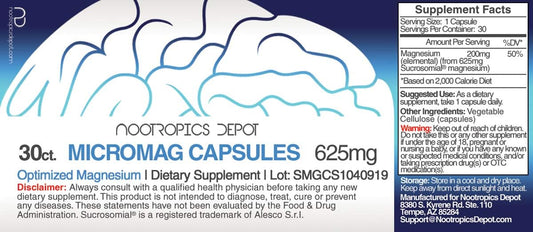 MicroMag Magnesium Capsules | 625mg | 30 Count | Contains 200mg of Ele