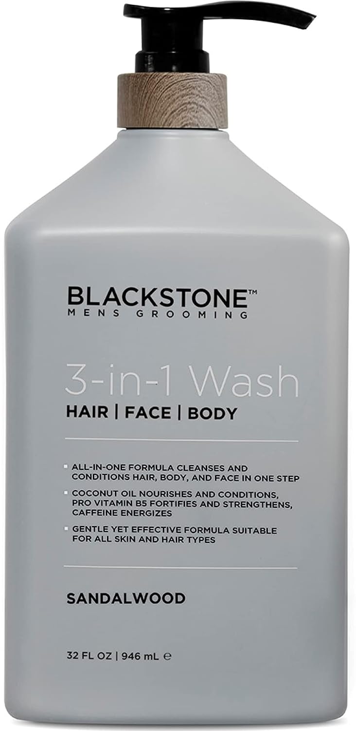 Blackstone 3-in-1 Wash for Men - Cleanses & Conditions Hair, Body, & Face | Mens Body Wash For All Skin & Hair Types | With Coconut Oil & Vitamin B5 - Sandalwood, 35