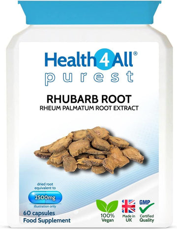 Health4All Rhubarb Root 2500mg 60 Capsules (V) (not Tablets) Purest- n53 Grams