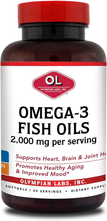 Olympian Labs Omega-3 Fish Oils, 2000mg per Serving - Helps Support Brain & Heart Health, 120 Count, (73)