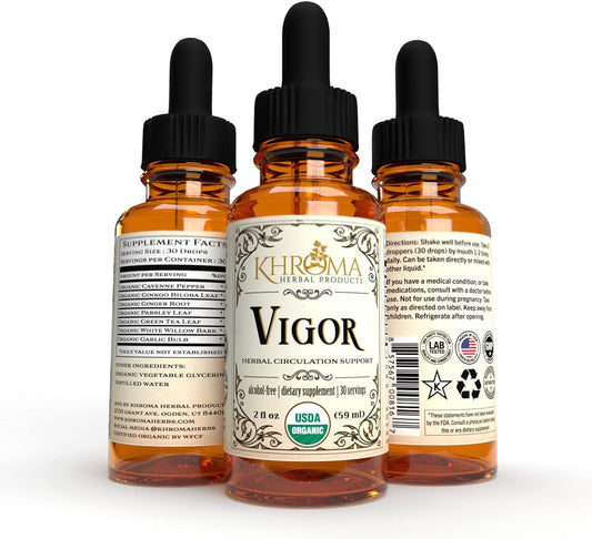 Vigor - Organic Circulation Complex - Khroma Herbal Products - Absolutely The Most Effective Circulatory Support You'll Ever Take - 2 oz Liquid - 30 Servings