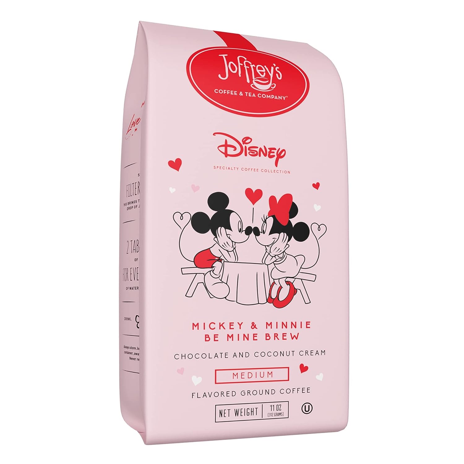 Joffrey's Coffee - Disney Mickey & Minnie Be Mine Brew, Disney Specialty Coffee Collection, Medium Roast, Arabica Beans, Chocolate & Coconut Cream Flavor, Brew or French Press (Ground)