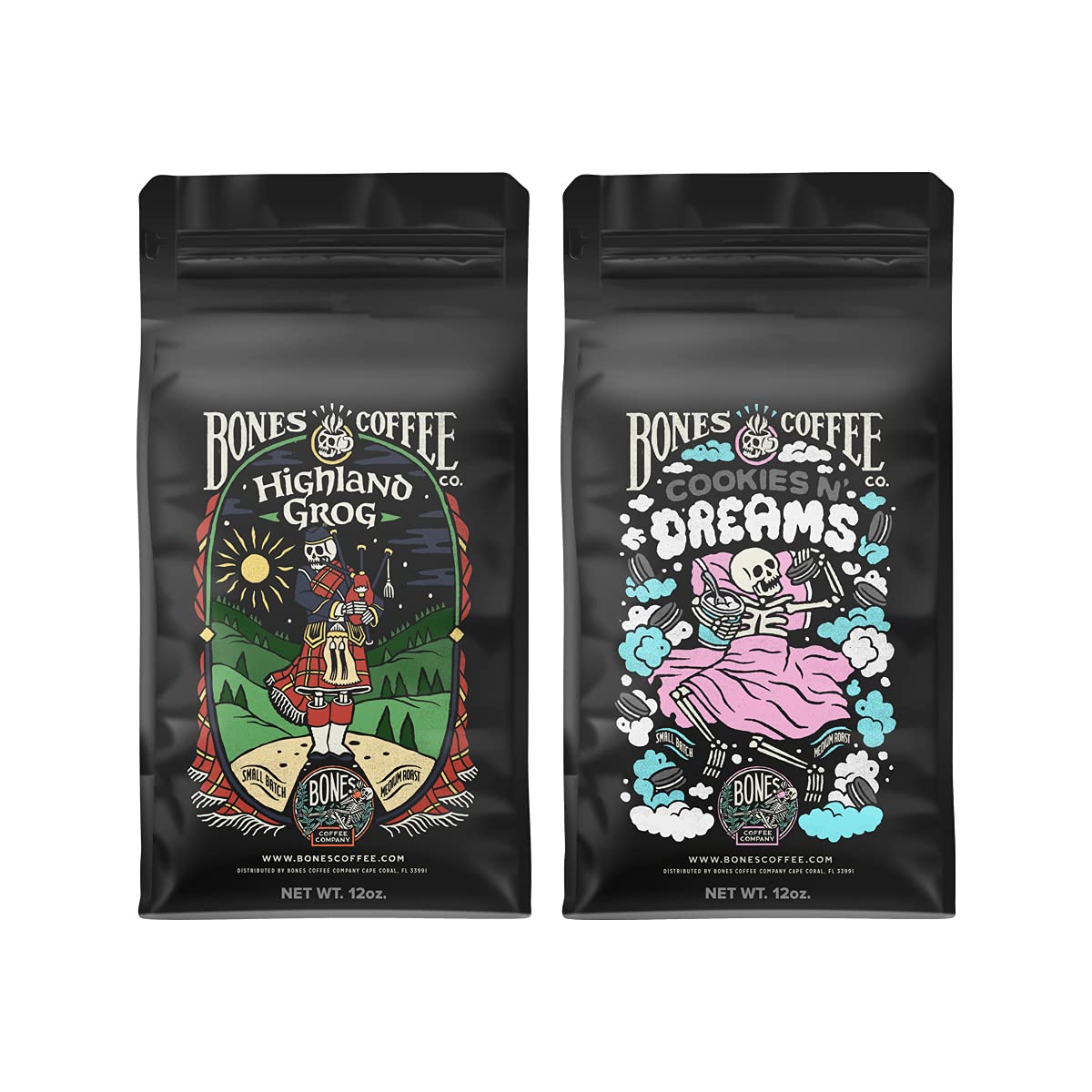 Bones Coffee Company Cookies 'N Dreams With Highland Grog Ground Coffee, , Flavored Coffee Bundle