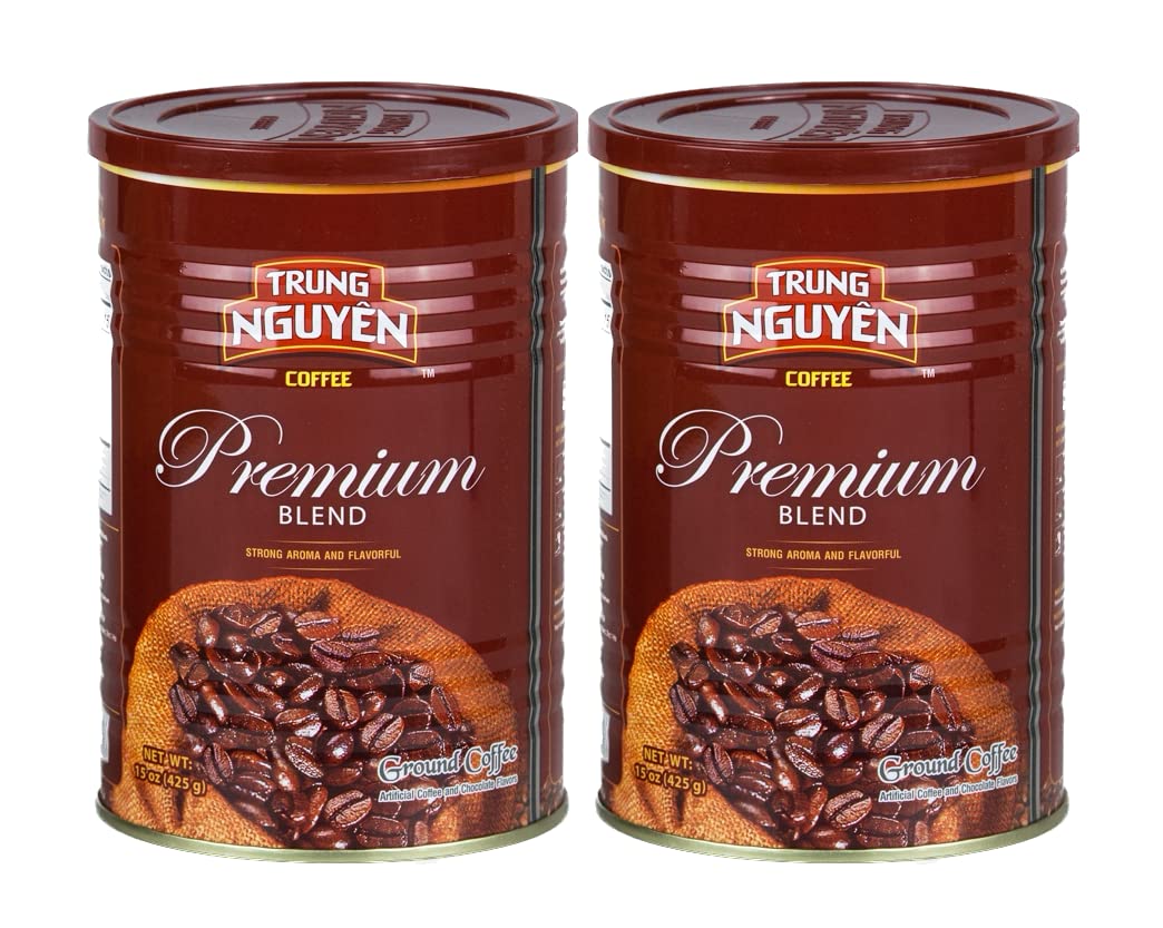 Trung Nguyen — Premium Blend — Roasted Ground Coffee Blend — Strong and Bold — Arabica & Robusta — Chocolate Flavor — Vietnamese Coffee, Can (Pack of 2)
