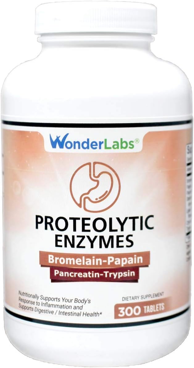 Wonder Laboratories Proteolytic Enzymes | Bromelain Papain Pancreatin Trypsin 550 Mg Total With Standardized Amylase, Li