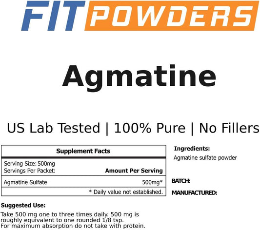 FitPowders Agmatine Powder Sulfate 250 Grams (Multiple Sizes) Strength and Pump (Nitric Oxide) Pre Workout Supplement