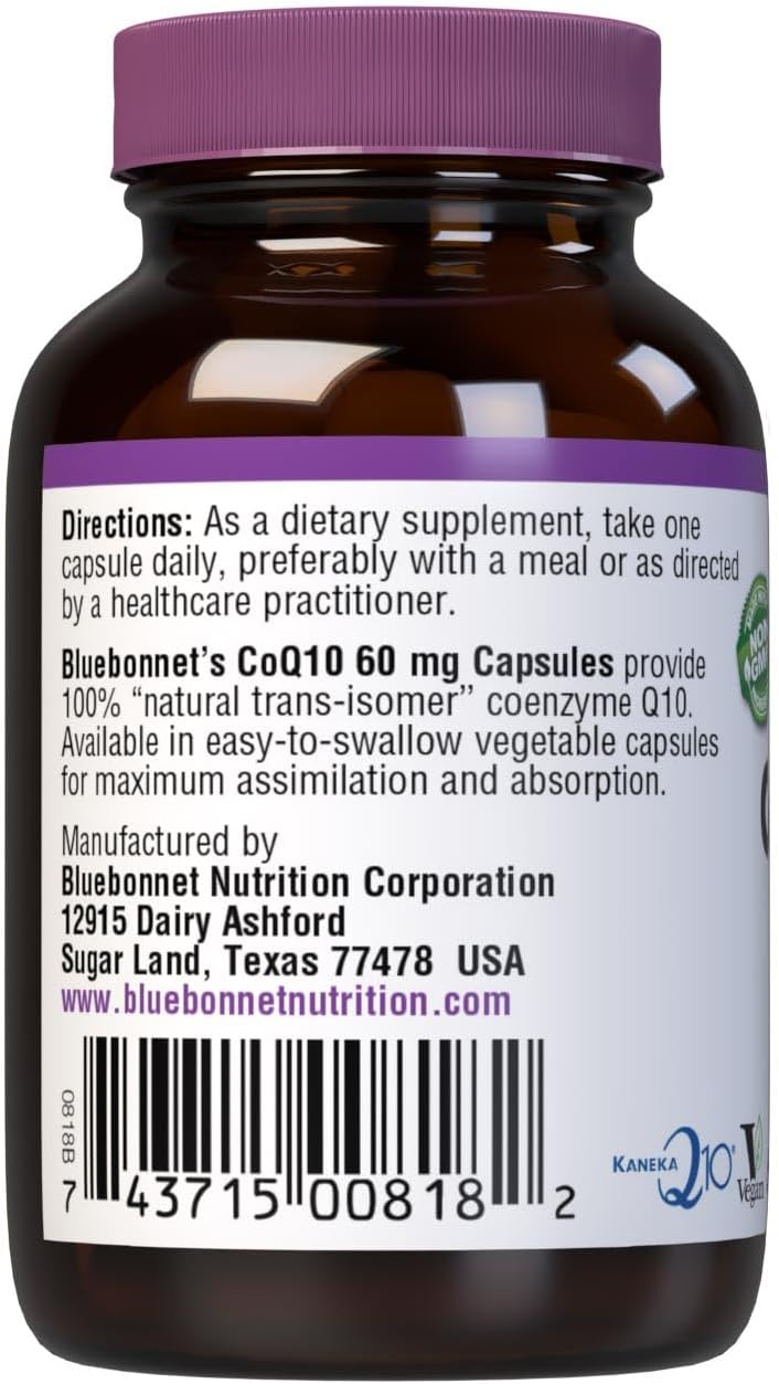 BlueBonnet CoQ-10 Vegetarian Capsules, 60 mg, 60 Count