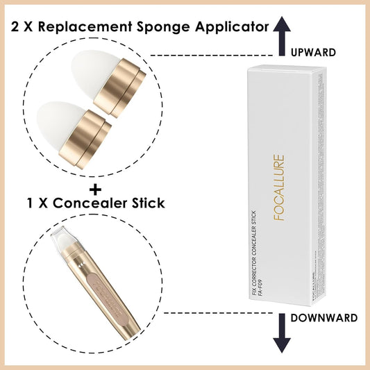 FOCALLURE FIX CORRECTOR Concealer Stick, with 2 Replaceable Sponge Applicator, Full Coverage Concealer Makeup, Color Corrector for Dark Circles, Transfer Resistant, PK03 DONUT