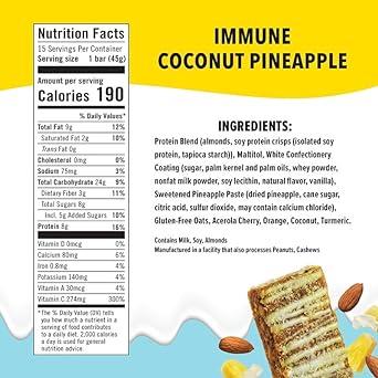 JiMMY! Protein Bar, Coconut Pineapple, Immune Support, 15 Count - Ener