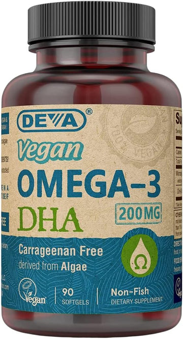 DEVA Vegan Omega-3 DHA Supplement - Once-Per-Day Softgel 200 MG - Carrageenan Free - Gelatin Free - Non-Fish - Algae Oil