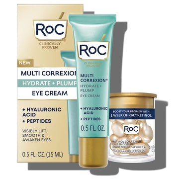 RoC Multi Correxion Hyaluronic Acid Anti Aging Under Eye Cream for Puffiness & Dark Circles (.5 ) + RoC Retinol Capsules (7 CT), Fragrance & Paraben Free Skin Care for Women & Men