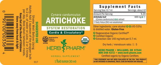 Herb Pharm Certified Organic Artichoke Liquid Extract for Cardiovascul