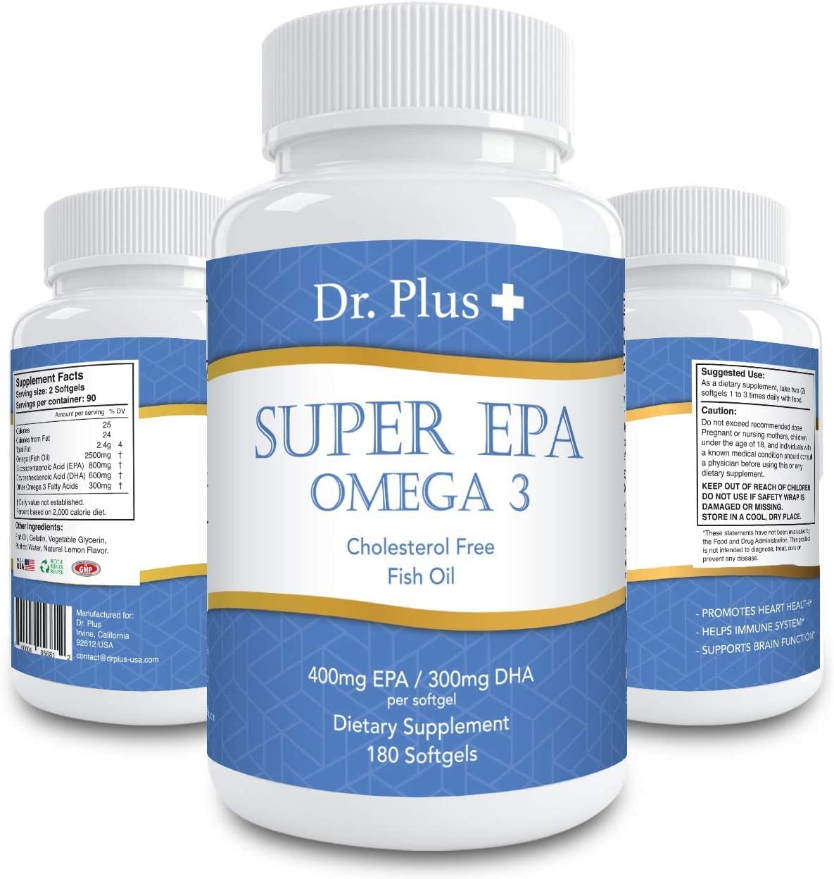 Super EPA - Concentrated Omega-3 Fish Oil Fatty Acid 2500mg Supplement Cholesterol Free - EPA 800mg / DHA 600mg - 180 So