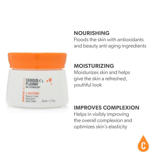 Serious Skincare Serious-C3 Plasma Restoration Night Cream for Deep Hydration | Vitamin C | Night Moisture Cream | 1-Pack, 1.7