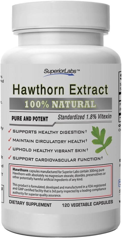 Superior Labs ? Best Hawthorn Vitamin Supplement NonGMO, Non Synthetic ? 300 mg Dosage, 120 Vegetable Capsules ? Powerfu