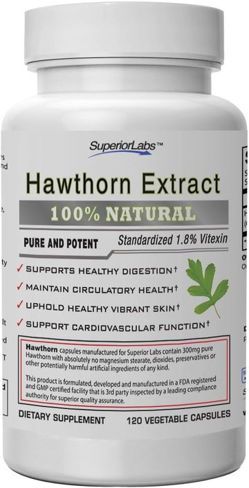 Superior Labs ? Best Hawthorn Vitamin Supplement NonGMO, Non Synthetic ? 300 mg Dosage, 120 Vegetable Capsules ? Powerfu