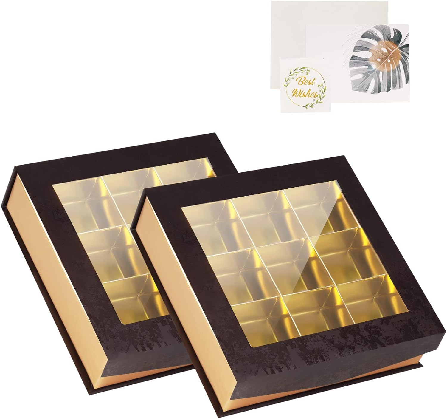 Chocolate Boxes Packaging Empty, Truffle Boxes with Dividers, Chocolate Gift Box with Window and Magnetic Closure for Ha