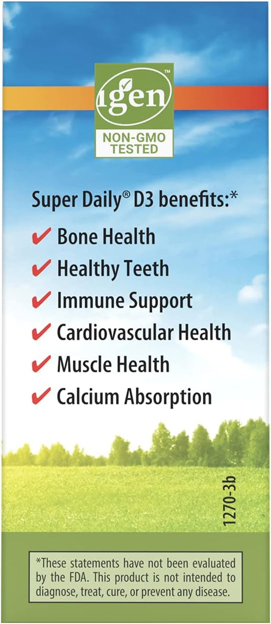 Carlson - Super Daily D3, Vitamin D Drops, 1,000 IU (25 mcg) per Drop, 1-Year Supply, Vitamin D3 Liq, Heart & Immune Health, Vegetarian, Liq Vitamin D3 Drops, Unavored, 365 Drops
