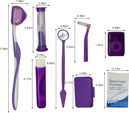 Boxed Portable Orthodontic Care Kit Orthodontic Toothbrush Kit for Braces for Orthodontic Patient Travel Oral Care Kit Dental Travel Kit Interdental Brush Dental Wax Dental oss (8 Pcs/Pack)-Purple