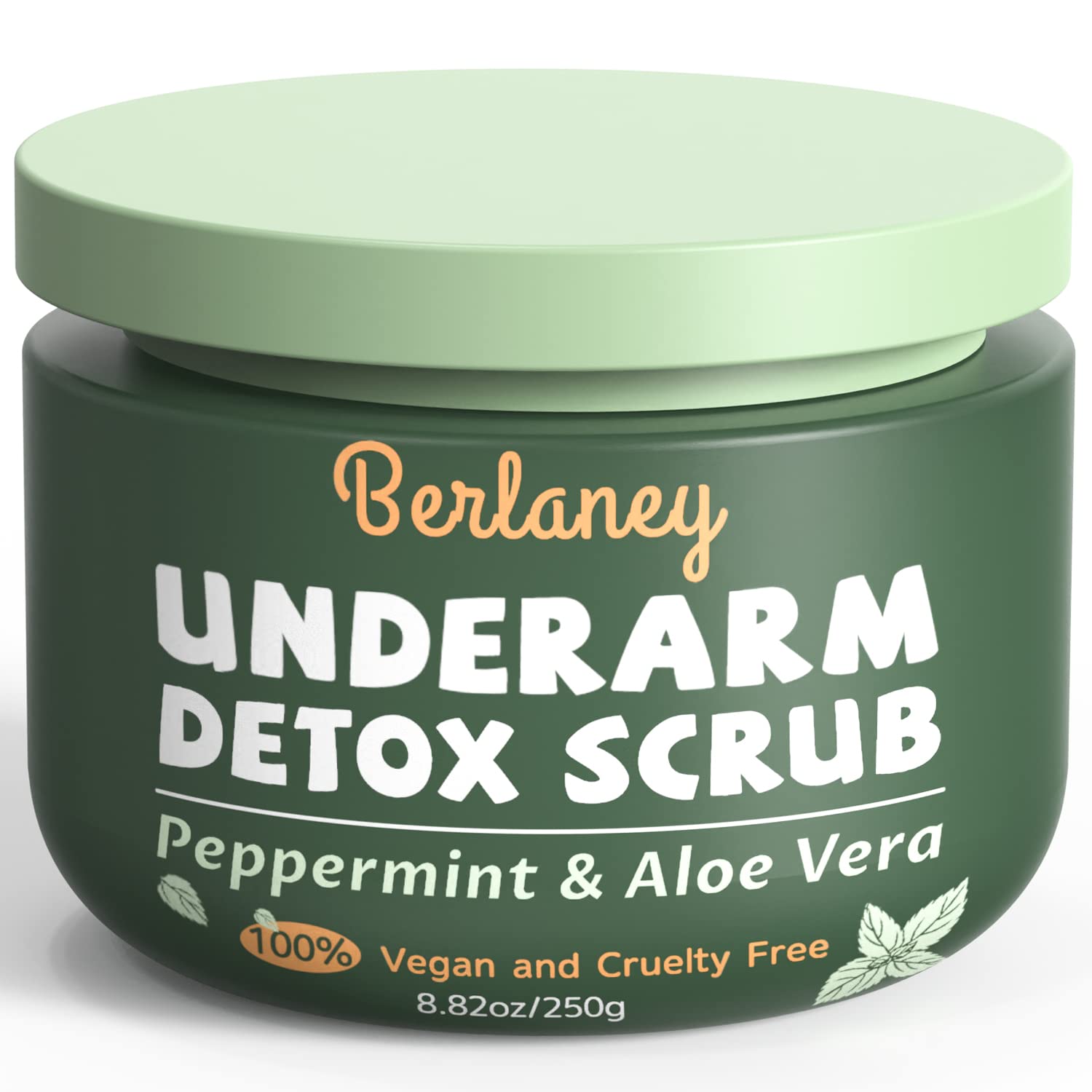 Body Scrub and Armpit Detox Scrub 8.8  with Peppermint, Aloe Vera and Walnut Shell Powder, Underarm Scrub Helps on Removing Odor, Deep Cleanse & Exfoliating, for Legs, Knee, Feet, Hands Whole Body