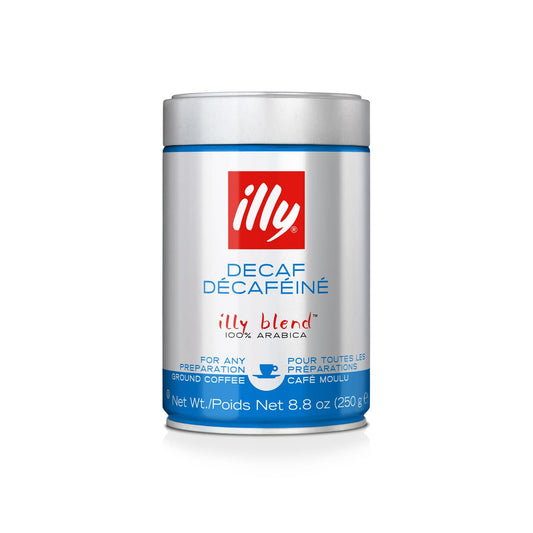illy Decaffeinated Ground Espresso Coffee, Classic Medium Roast with Notes of Toasted Bread, 100% Arabica Coffee, No Preservatives, Can (Pack of 2)