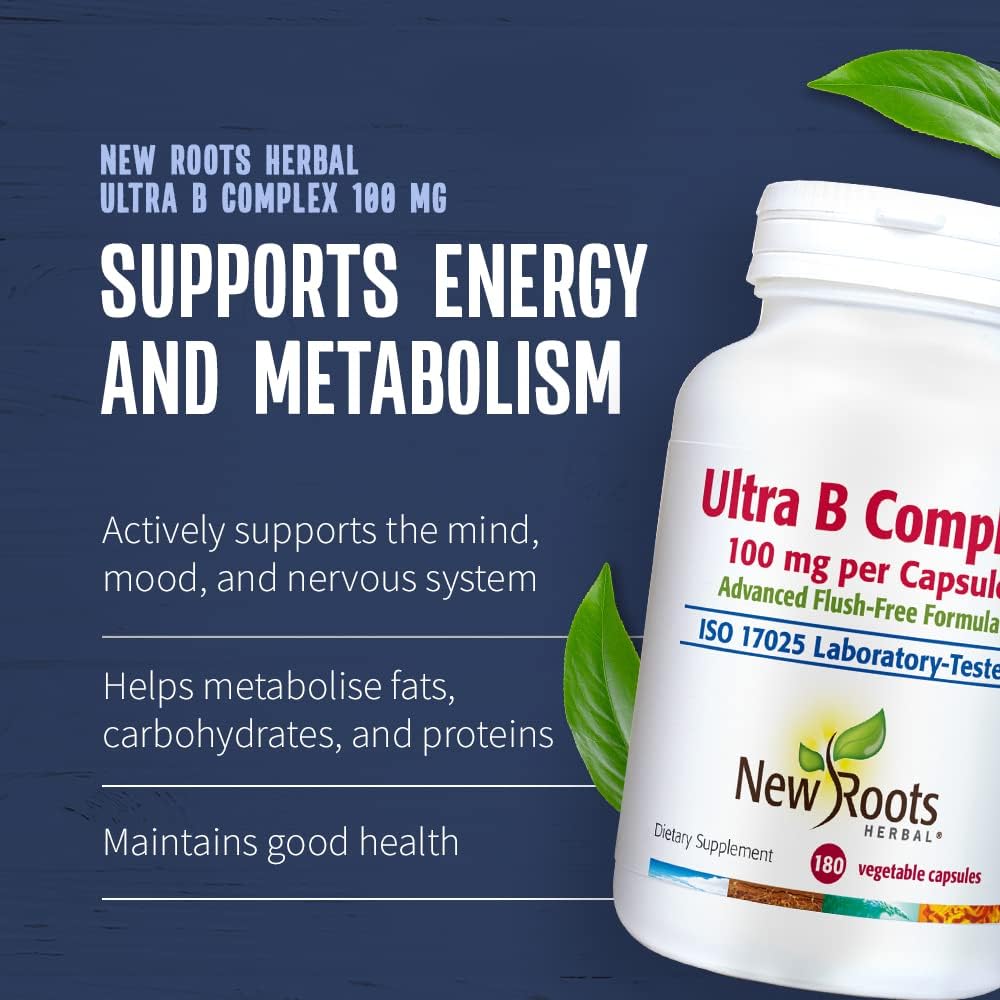NEW ROOTS HERBAL Ultra B Complex, 100mg, Advanced Flush Free Formula (