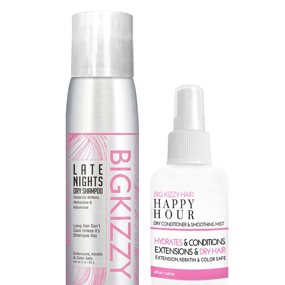Big Kizzy Best Dry Shampoo & Dry Conditioner Spray for Hair Extensions, Long and Oily Hair Types. Dries Clear - Blonde and Dark Brunette Hair. Adds Weightless No Grit Volume