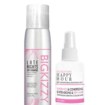 Big Kizzy Best Dry Shampoo & Dry Conditioner Spray for Hair Extensions, Long and Oily Hair Types. Dries Clear - Blonde and Dark Brunette Hair. Adds Weightless No Grit Volume