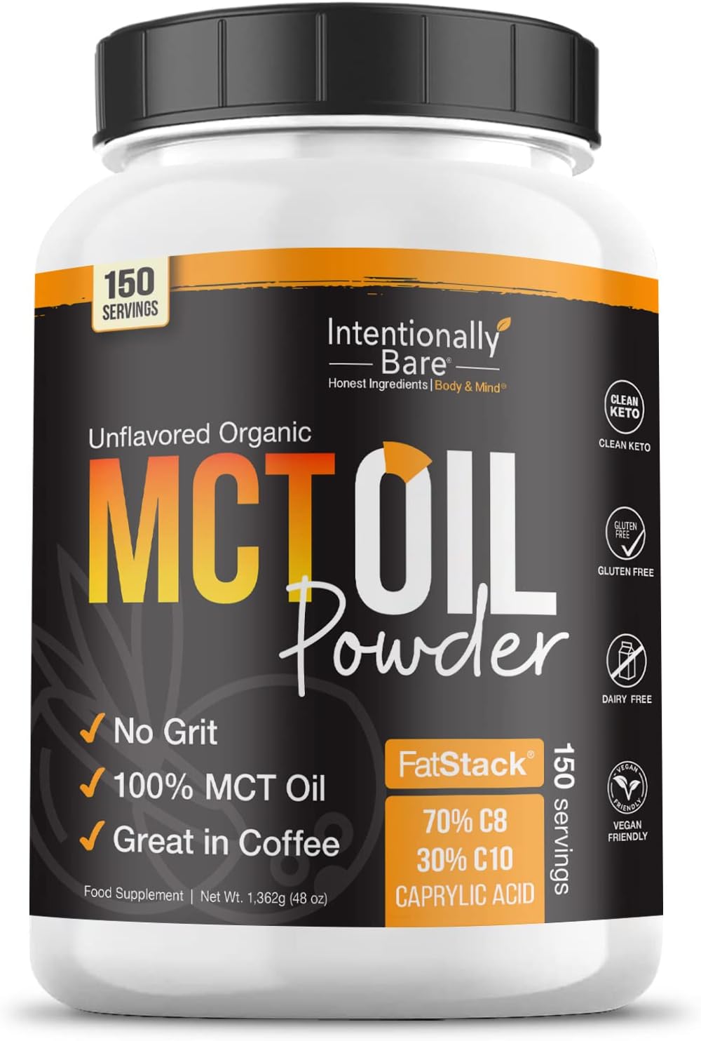 Organic MCT Oil Powder - Zero Net Carbs & No Grit MCT Powder for Body 3.4 Pounds