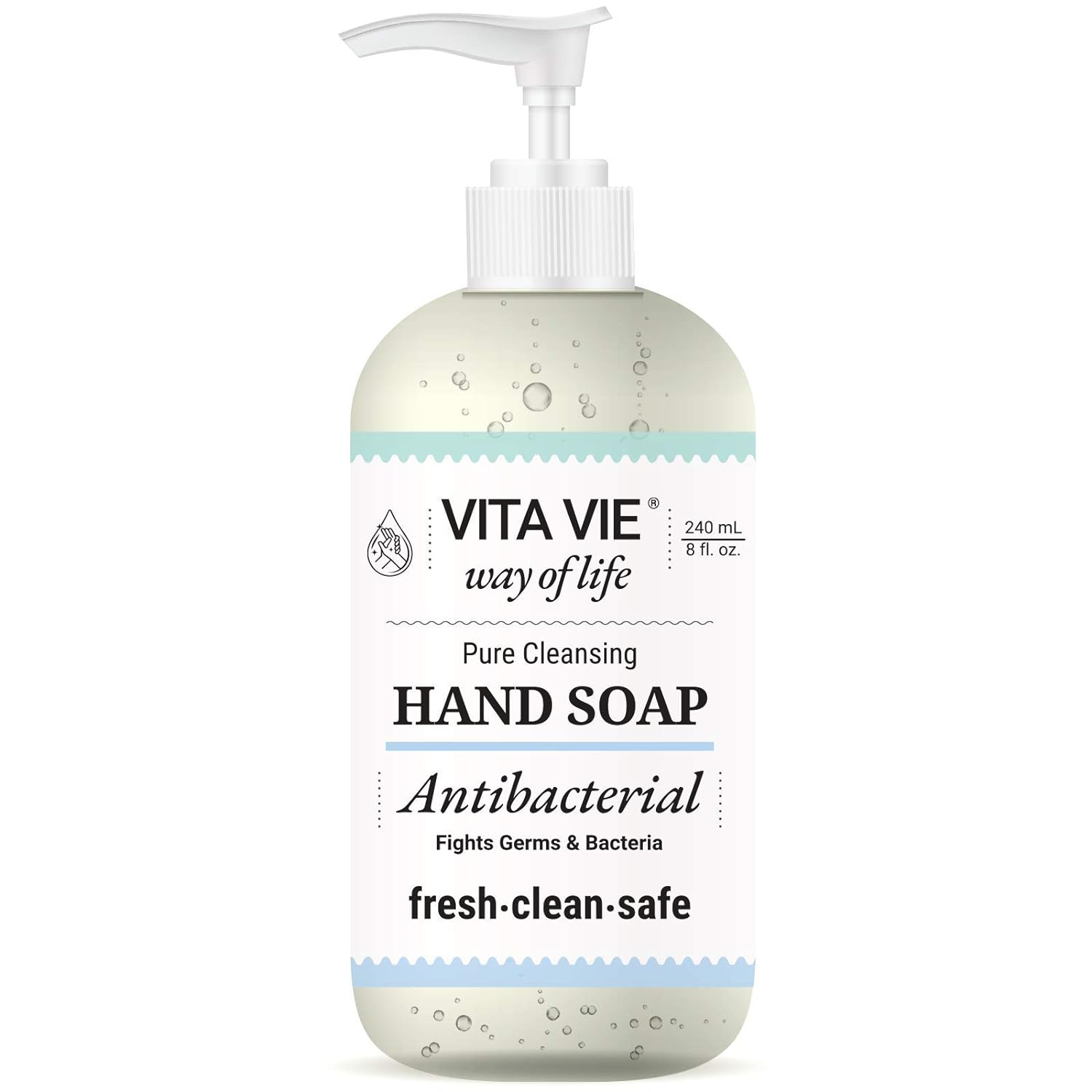 VITA VIE Hand Soap, 8/240ml - Cleansing Liquid Hand Wash, Paraben-free, Sulfate-free, Cruelty-free - Made in America - Safe for Kids - Ideal for Home or Office