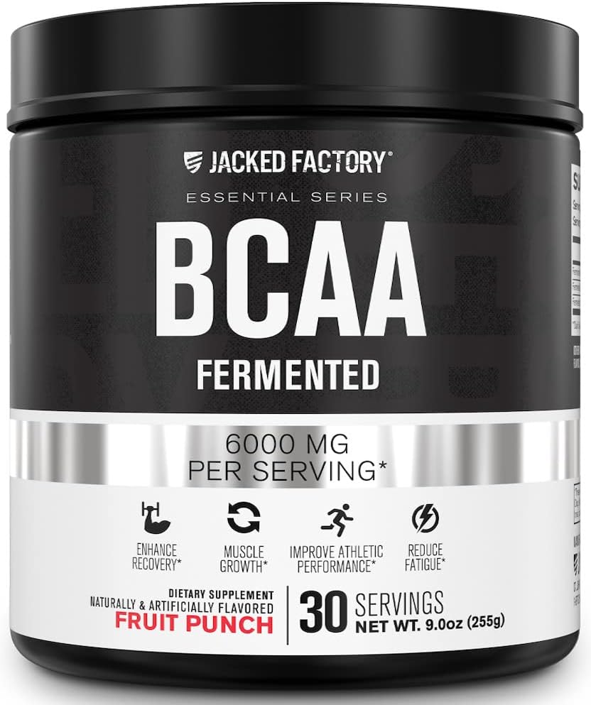 BCAA Powder (Fermented) - 6g Branched Chain Essential Amino Acid Supplement for Improved Muscle Recovery, Reduced Fatigue, Increased Strength, and Muscle Growth - 30 Servings, Fruit Punch