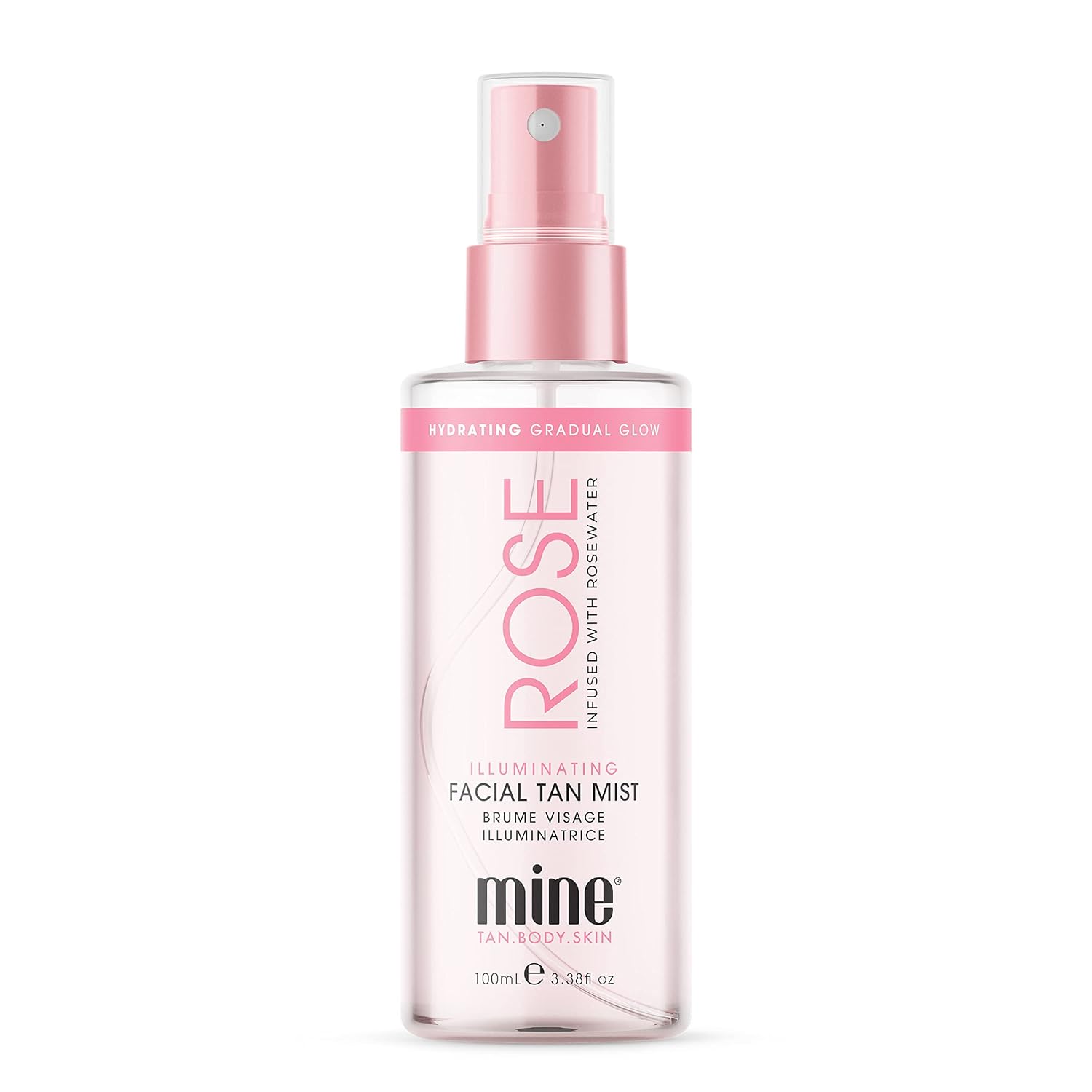 MINETAN BODY.SKIN Rose Illuminating Facial Gradual Tan Mist - Hydrating Face Tanner With Soothing Rosewater, Luminous Golden Skin Finish, Vegan, 3.38