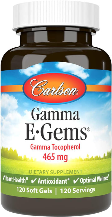 Carlson - Gamma E-Gems, 465 mg, Gamma Tocopherol, Vitamin E Tocopherol, Optimal Wellness, 120 Softgels