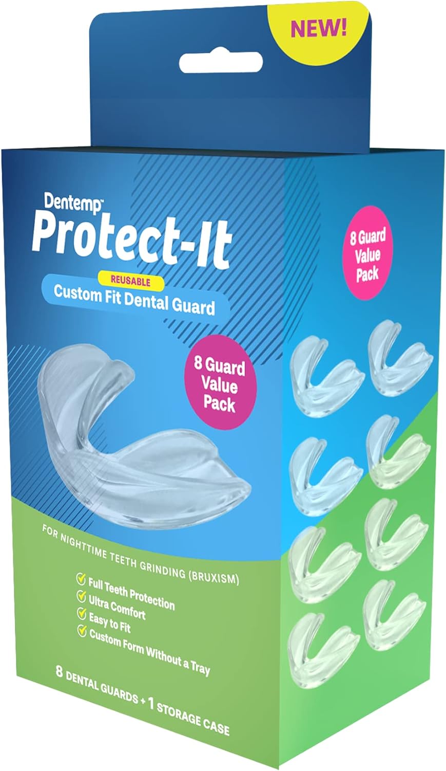 Dentemp Protect-It Custom Fit Mouth Guard 8 Pack for Clenching Teeth at Night - Night Guards for Teeth Grinding & Sleep