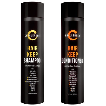 Challenger Men's Hair Keep Shampoo & Conditioner, 2X 10  Bottles | Hair Growth Combo | DHT Blockers| w/Baicapil, Capixil, Rejuvasoft, HairSpa | Caffeine, Biotin, Argan Oil, Coconut Oil & more!