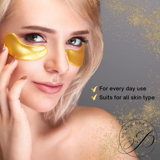 Bisou Bisou Bisou 32 Pairs 24K Gold Under Eye Patches with 4 pieces of Lip Mask | Anti-Aging Eye Mask | Under Eye Mask Dark Circles and Puffiness | Wrinkles Patches with Hydrogel | Collagen Eye Pad