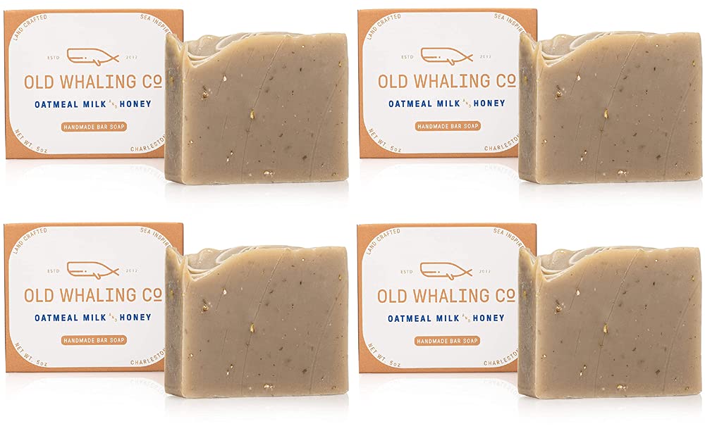 Old Whaling Co Oatmeal Milk and Honey Handmade Bar Soap 4 Pack – Face, Hand and Body Wash - Moisturizing Olive Oil Bath Soap – Sweet Almond and Vanilla Scent, 5  Each