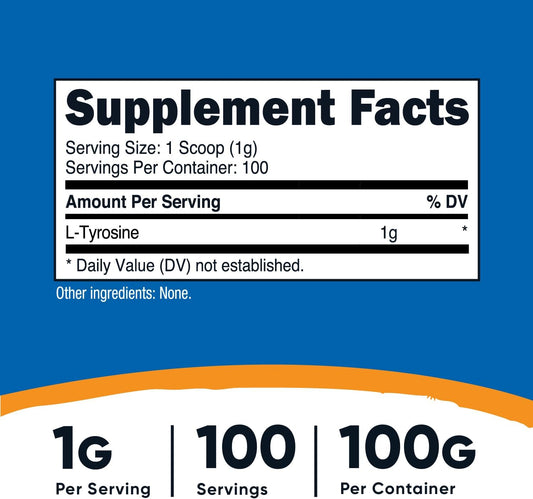 Nutricost L-Tyrosine Powder 100 Grams (100 Servings) - 1G per Serving