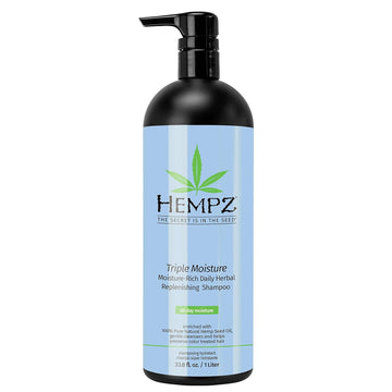 Hempz Triple Moisture Herbal Shampoo, Grapefruit & Peach Scent, Intensely Hydrate and Nourish, 33.8
