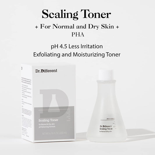 Dr.Different Scaling Toner (for Normal & Dry Skin) 200 (6.76 ..) - PHA Exfoliating Astringen t, PH Balancing Hypoallergenic Hydrating Boosting Skin Care FF