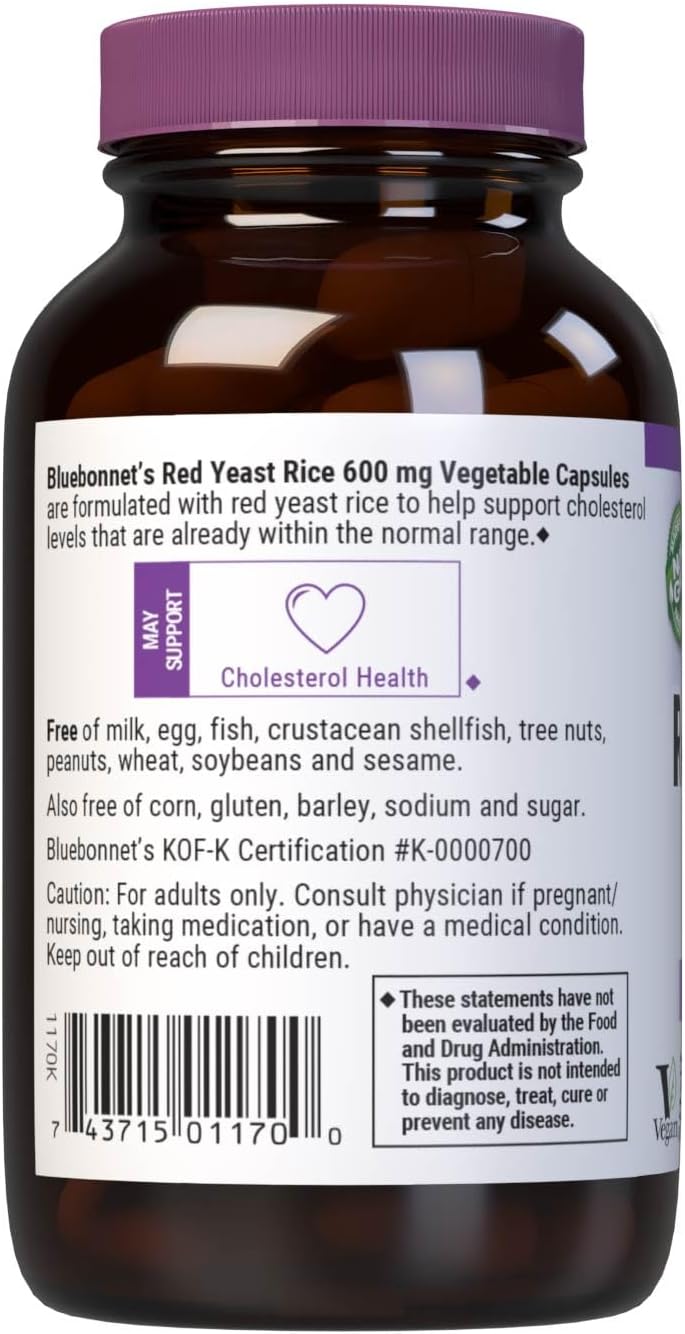 Bluebonnet Nutrition Red Yeast Rice 600 mg, Non-GMO, Vegan, Kosher Cer