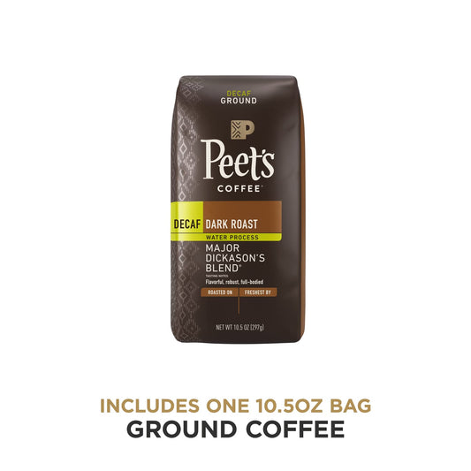 Peet's Coffee, Dark Roast Decaffeinated Ground Coffee - Decaf Major Dickason's Blend Bag