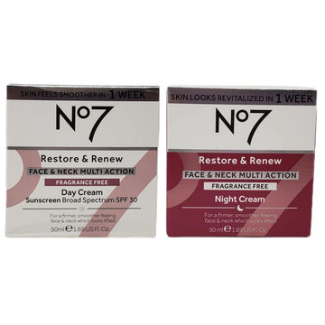 No. 7 No Restore and Renew Face Neck Multi Action Fragrance Free Cream - Day Night Bundle 1.69   Each by SPF 30 in 2 Pack (1.69 ) jt56191