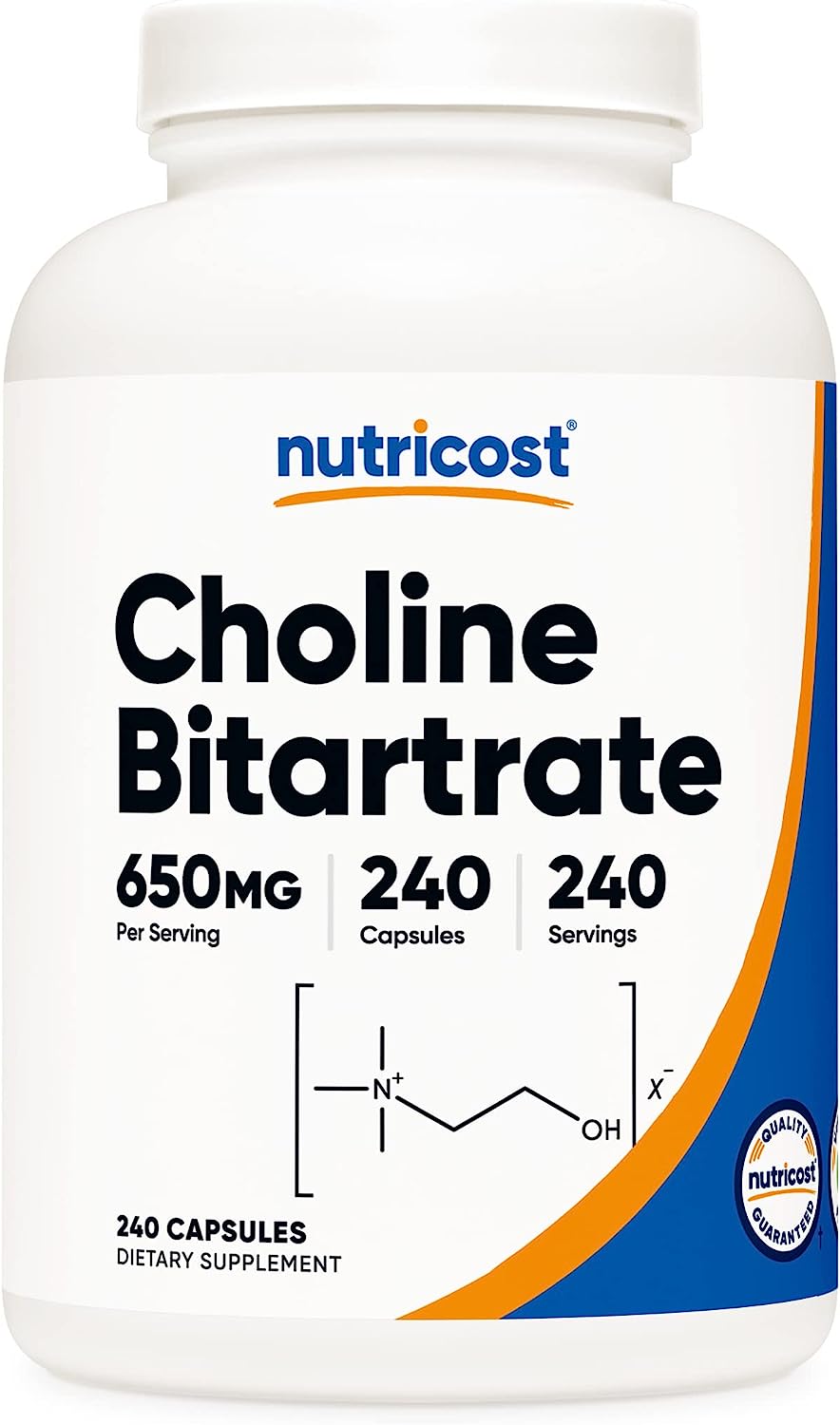 Nutricost Choline Bitartrate 650mg, 240 Vegetarian Capsules - Non-GMO, Vegetarian Friendly, Gluten Free